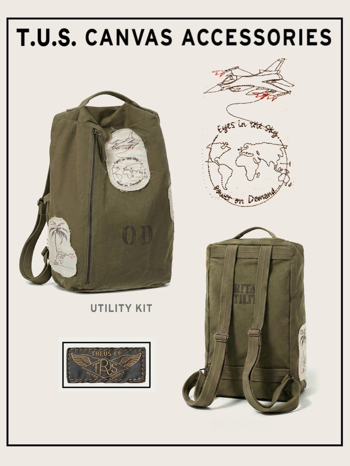 Canvas Backpack Casual - Ретро-рюкзак из хлопкового канваса с эффектом
